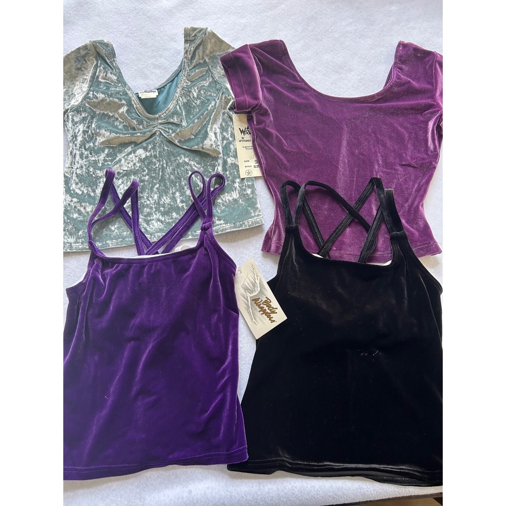 Body Wrappers Velvet Dance Top Lot 4 NWT Small Purple Black Camisole 90s